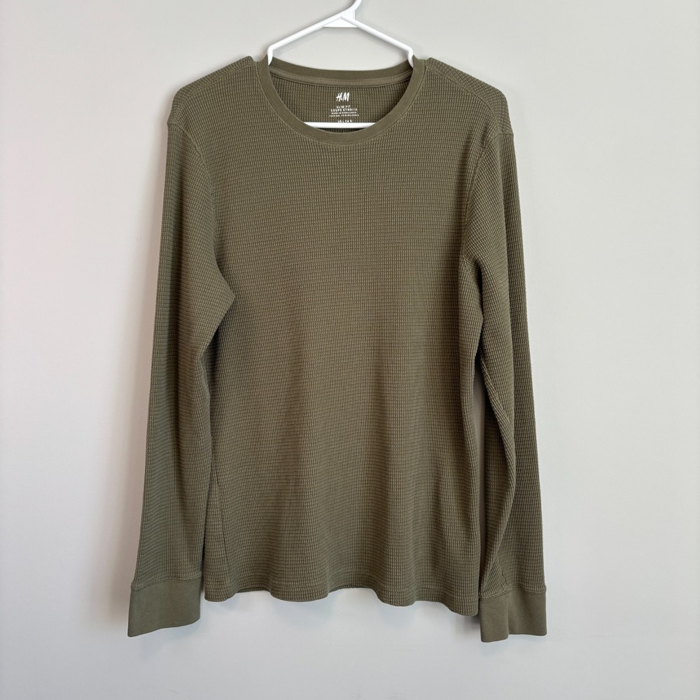 H&M Thermal Long Sleeve Olive Green Waffle Knit Gorpcore Casual Men's Size Large
